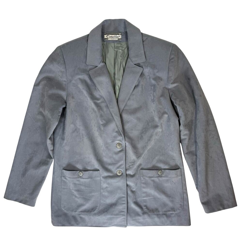 Vintage 90s Catalina Blue Gray Blazer Women’s 10 Lined Mod Jacket USA
